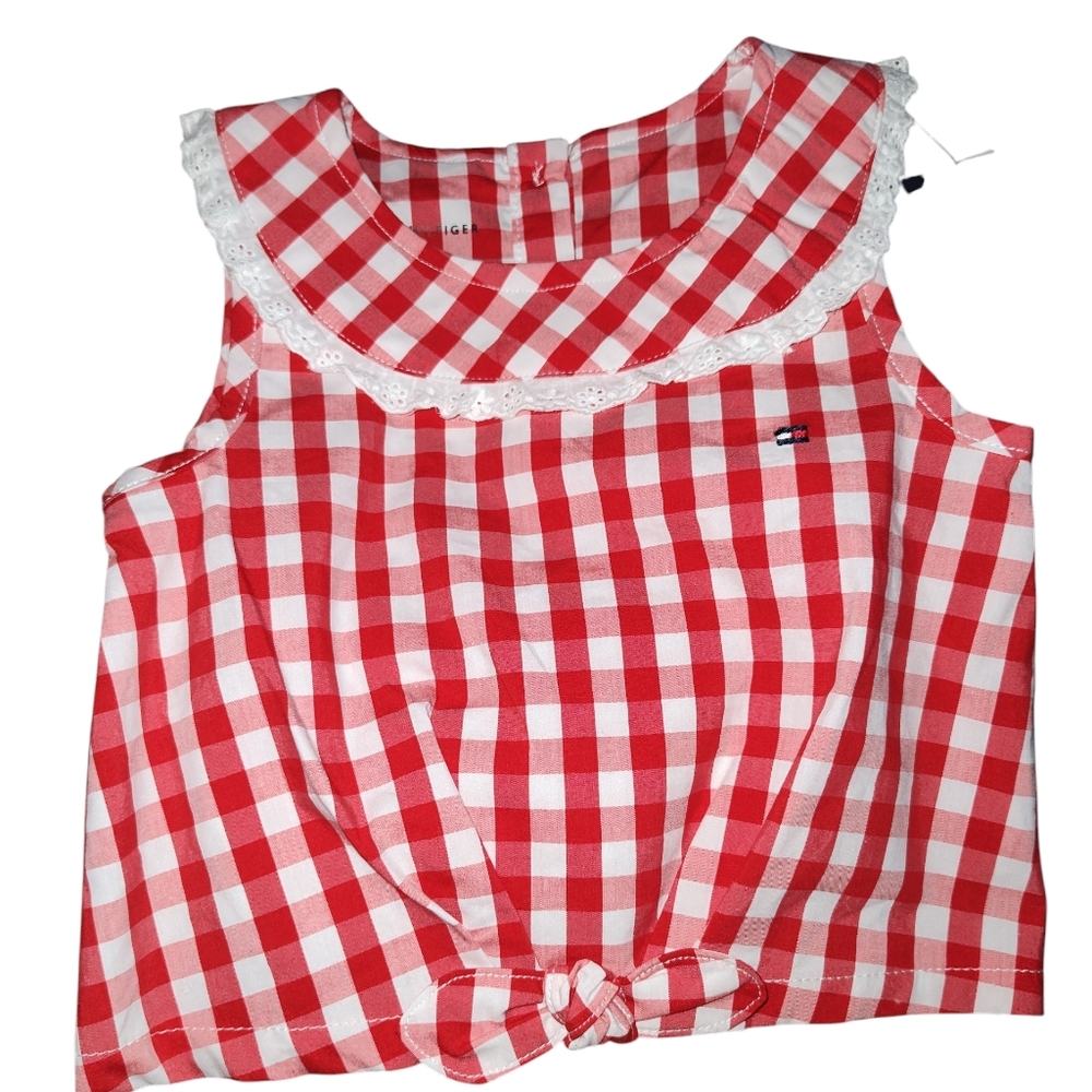 Tommy Hilfiger Red and White Checkered Kids Blouse